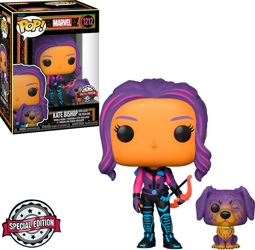 FUNKO POP MARVEL HAWKEYE BLACKLIGHT EXCLUSIVE - KATE BISHOP W/LUCKY THE PIZZA DOG 1212