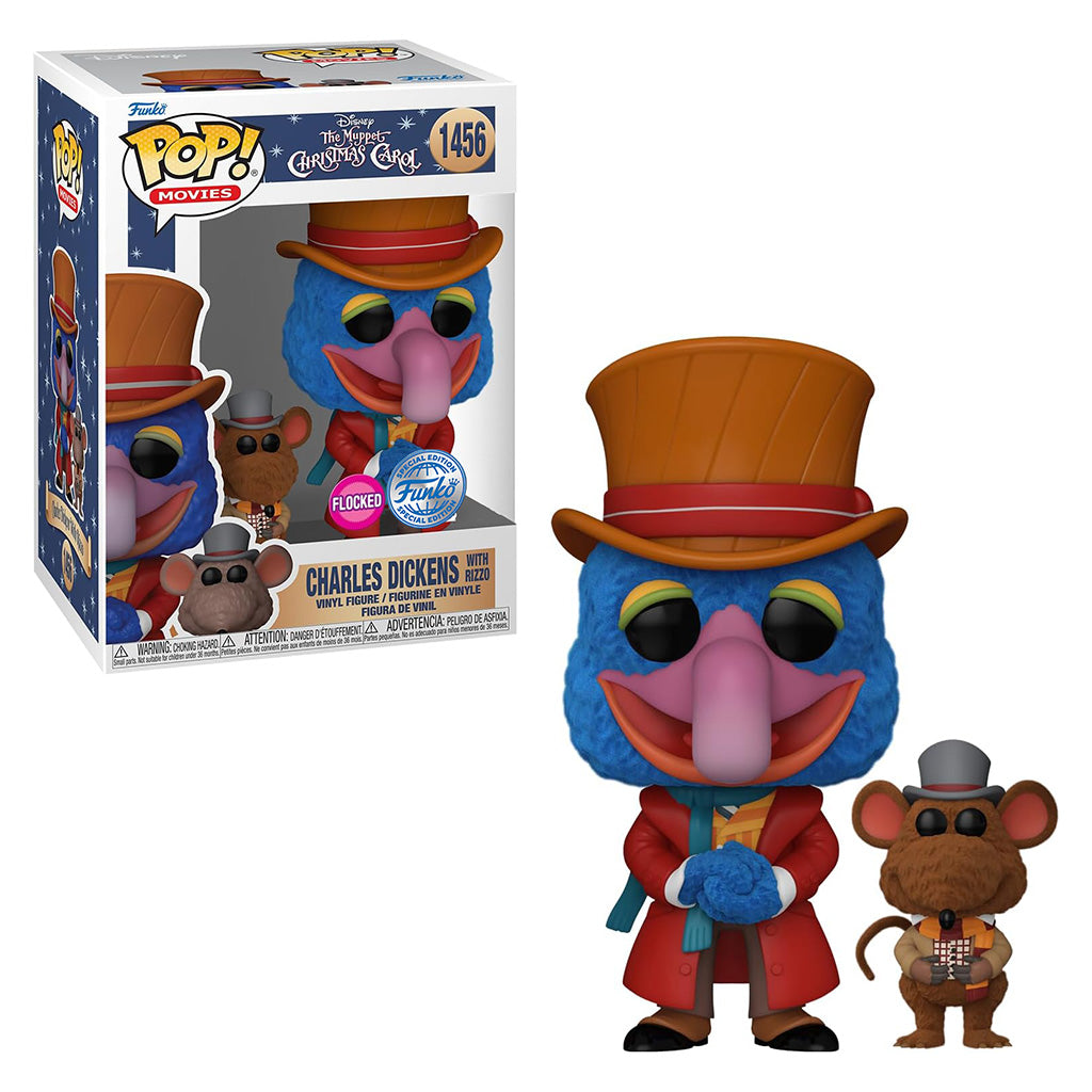 FUNKO POP MOVIES DISNEY THE MUPPET CHRISTMAS CAROL EXCLUSIVE - CHARLES DICKENS WITH RIZZO 1456 (FLOCKED)