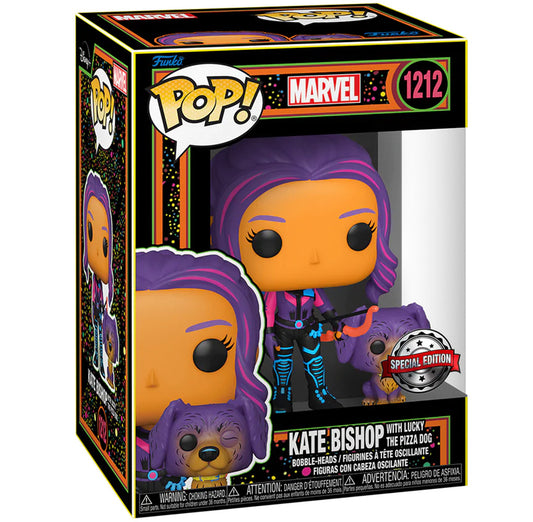 FUNKO POP MARVEL HAWKEYE BLACKLIGHT EXCLUSIVE - KATE BISHOP W/LUCKY THE PIZZA DOG 1212