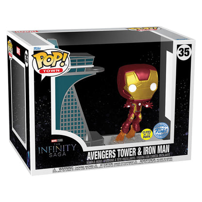 FUNKO POP TOWN MARVEL AVENGERS EXCLUSIVE - AVENGERS TOWER & IRON MAN 35 (GLOWS IN THE DARK)